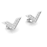 geometric chevron pavé diamond stud earrings in 18kt white gold angled view