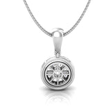 Back view of TNK018 pie-cut diamond halo pendant, seamless round brilliant face-up cluster centre, F–G VVS–VS clarity, 18kt gold