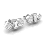 Minimal 3 Diamond Bar Earrings- Mix shape side profile 