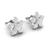 Floral Diamond Cluster Earrings 18Kt Gold Studs close up view 