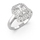 Baguette Illusion Emerald Style Halo Ring with Polished Band
