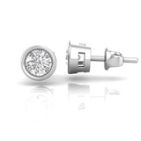 Front & SIDE view of 18kt gold bezel diamond stud earrings TER037, round brilliant diamond fully enclosed in polished gold