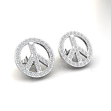 Close-up of diamond pavé peace symbol earring, milgrain edge setting, F–G VS clarity, 18kt gold, TE053