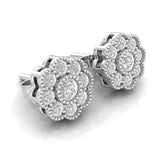 Diamond Flower Cluster Stud Earrings with Milgrain side view