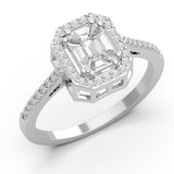 Baguette Illusion Emerald Diamond Halo Engagement Ring