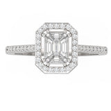 Baguette Illusion Emerald Diamond Halo Engagement Ring front view