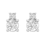 White Gold Two-Stone Diamond Drop Earrings | Minimalist Stacked Studs