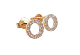 18kt yellow gold diamond open circle stud earrings TE076, 0.20ct pavé round brilliants, 8mm diameter, push-back post