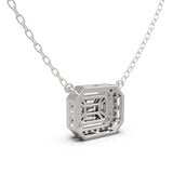 Baguette Illusion Emerald Diamond Double Prong Halo Necklace back view