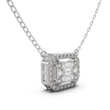 East-West Baguette Illusion Emerald Diamond Double Prong Halo Necklace side 