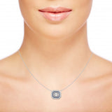  pie-cut diamond double halo necklace with sapphire nner halo 18kt white gold neck view