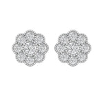 Diamond Flower Cluster Stud Earrings with Milgrain front close up