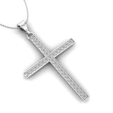 18KT White Gold Diamond Cross Unisex Pendant Necklace  close up
