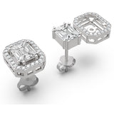 AE006 pie-cut diamond stud earrings with detachable round diamond halo jacket 18kt white gold