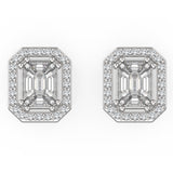 Baguette Illusion Emerald Cut Diamond Halo Stud Earrings front view 