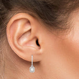 Baguette Illusion Emerald Cut Diamond Halo French Wire Drop Earrings