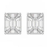 TE016 pie-cut emerald diamond stud earrings front view — 1.50ct total weight, 4ct solitaire look, 18kt white gold