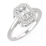 Baguette Illusion Emerald Style Halo Ring with Pave Shank