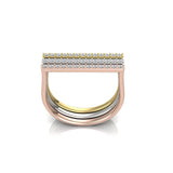 Tri-Color Gold Diamond Pave Flat Bar Stackable Ring Set (3-Piece) side view