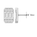 Emerald Cut Illusion Diamond Stud Earrings Cluster front and side profile