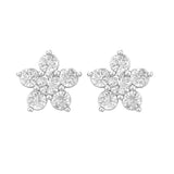 Floral Diamond Cluster Earrings 18Kt Gold Studs front view 