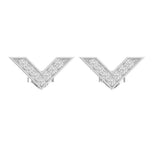 V-shape chevron pavé diamond stud earrings 18kt white gold geometric design front view