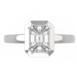 Front view of 18KT White Gold Pie-Cut Emerald Diamond Bezel Prong Engagement Ring