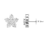 Floral Diamond Cluster Earrings 18Kt Gold Studs front & side profile 