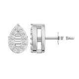 18kt white gold pear shape baguette and pavé diamond stud earrings TE071, 0.20ct, 6x4mm, milgrain border, push-back post