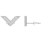 Side view of V-shape diamond stud earrings showing butterfly push back fitting 18kt gold