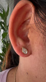 18KT yellow Gold Illusion Pear Diamond Bezel Stud Earrings on ears 