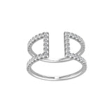 18kt gold diamond open double bar ring TR082, 0.40ct F–G VS pavé diamonds, twin vertical bars, yellow white rose gold