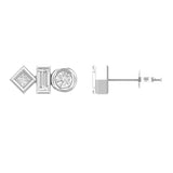 Minimal 3 Diamond Bar Earrings- Mix shape front & side profile