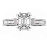 Top view of TR040 pie-cut emerald diamond ring, seamless step-cut cluster centre flanked by straight baguette channel shoulder blocks, F–G VS clarity
