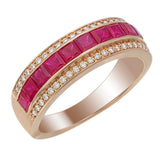 Natural Ruby & Diamond Band Ring 18k Gold | Princess Cut Channel Set Ring | Trinity Designer Jewel Bangkok