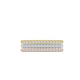 Tri-Color Gold Diamond Pave Flat Bar Stackable Ring Set (3-Piece) top view 