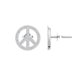 Side profile of 18kt gold diamond peace sign stud earring, 10mm diameter, push-back post, TE053