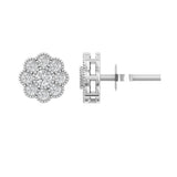 Diamond Flower Cluster Stud Earrings with Milgrain front to side view