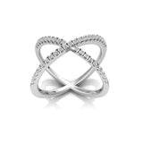 18KT White Gold Diamond Criss-Cross X Statement Ring side view