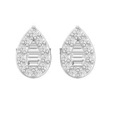 Close-up of baguette channel and milgrain pavé setting on 18kt gold pear stud earring TE071, 6x4mm, fine jewellery Bangkok