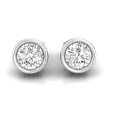 Front view of 18kt gold bezel diamond stud earrings TER037, round brilliant diamond fully enclosed in polished gold bezel,