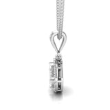 Side view of TNK018 pie-cut diamond halo pendant, seamless round brilliant face-up cluster centre, F–G VVS–VS clarity, 18kt gold