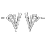 18KT White Gold Baguette and Round Diamond Geometric Fan Stud Earrings side view 
