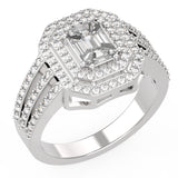 18k White Gold Emerald  illusion Diamond Double Halo Engagement Ring 