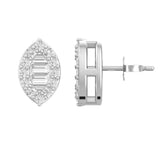 Side profile of marquise diamond stud earrings showing butterfly push back fitting 18kt gold
