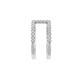 Side profile of 18kt gold diamond double bar ring TR082, pavé set band and twin bars, open centre, slim profile
