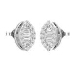 Side profile of marquise diamond stud earrings showing butterfly push back fitting 