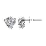Diamond Love Knot Earrings 18K minimal studs  front & side view