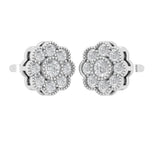 Diamond Flower Cluster Stud Earrings with Milgrain