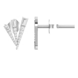 18KT White Gold Baguette and Round Diamond Geometric Fan Stud Earrings front & side view 